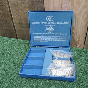 3 Stieff Co Pewter Historic Newport Decanter Labels Gin Sherry Scotch
